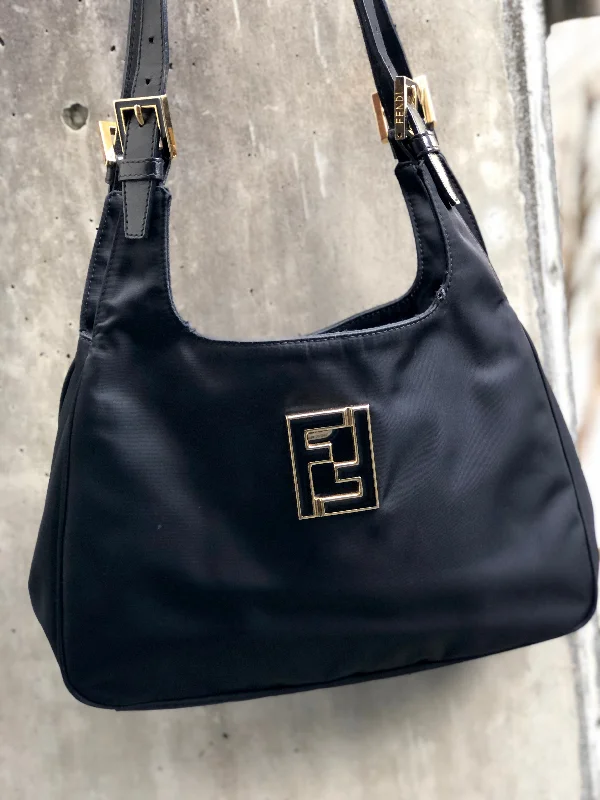 Designer Bags For Luxury Collectors FENDI FF logo Nylon Shoulder bag Black Vintage Old wmenwa Iconic Handbags At Budget-Friendly Prices Designer Bags For Luxury Collectors FENDI FF logo Nylon Shoulder bag Black Vintage Old wmenwa Iconic Handbags At Budget-Friendly Prices
