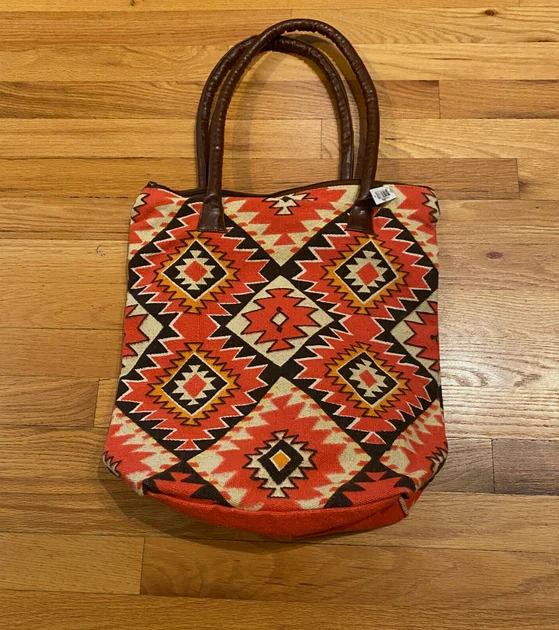 Chic Styles Pine Creek Navajo Knit Boho Southwestern Tote Bag Purse Lined Orange Black Premium Bags, Special Prices