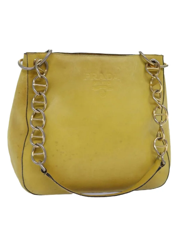 Retro Style Promotions Prada Chain Bag Yellow Leather Shoulder Bag Best Handbag Sale Of The Season Retro Style Promotions Prada Chain Bag Yellow Leather Shoulder Bag Best Handbag Sale Of The Season