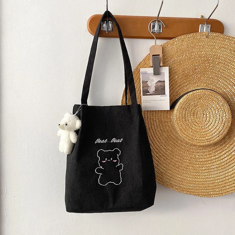 Limited-Time Offer On Trendy Bags Volesar Cartoon Embroidered Corduroy Shoulder Bag Best-Selling Bags Now At Exclusive Promotional Prices