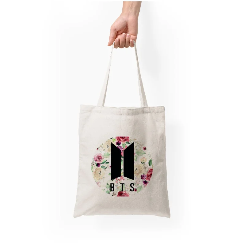 New Season Fashion Preview BTS Logo And Flowers - K Pop Tote Bag Upgrade Your Look With Fashionable Bags