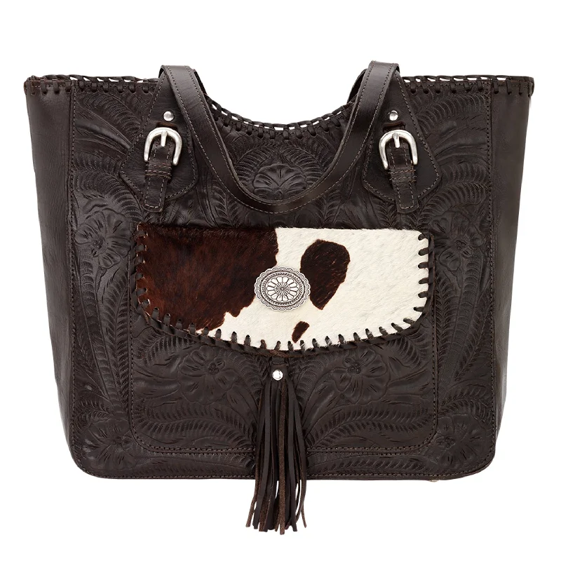 American West Womens Annies Secret Collection Chocolate Brown Leather Tote Bag Flash Sale On Handbags
