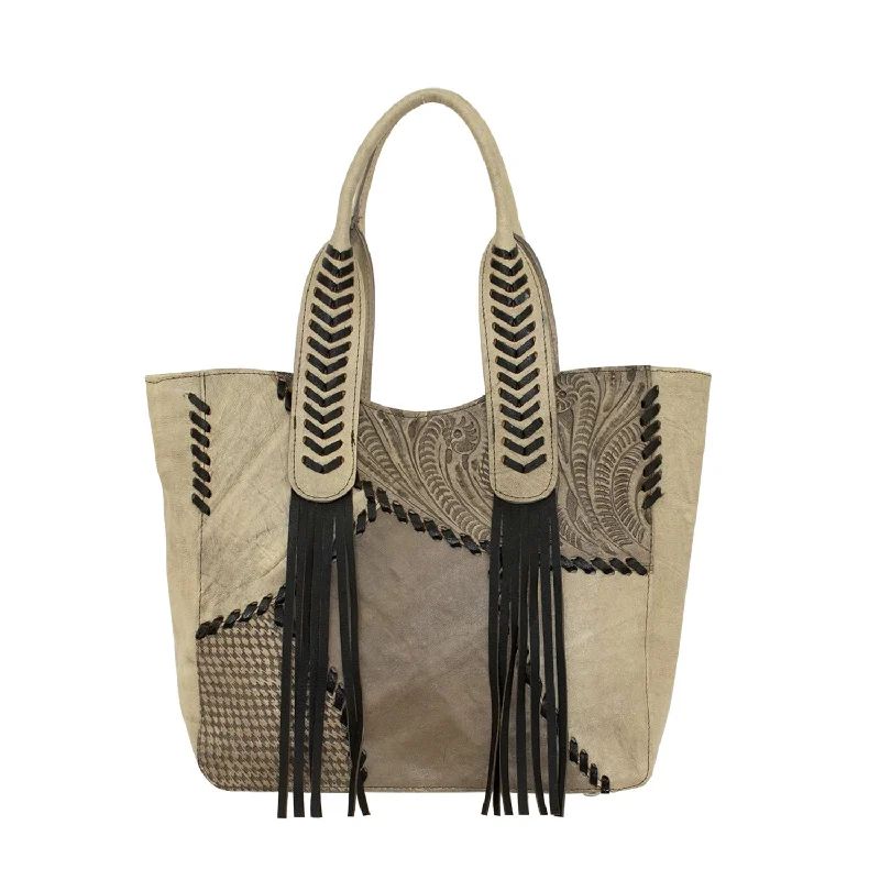 American West Womens Gypsy Patch Sand Leather Tote Bag Trendy Totes, Shop & Save