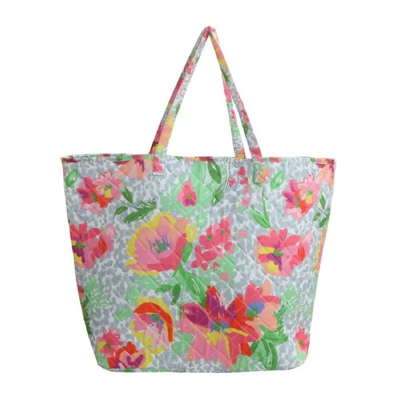 Angelina Red Hibiscus Quilted Tote 16" x 17" x 8" with 13" Straps Best Handbag Sale Of The Season