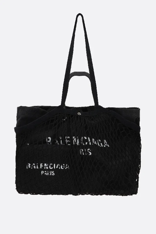 24/7 medium canvas and fishnet tote bag Premium Handbags At Unbeatable Markdowns