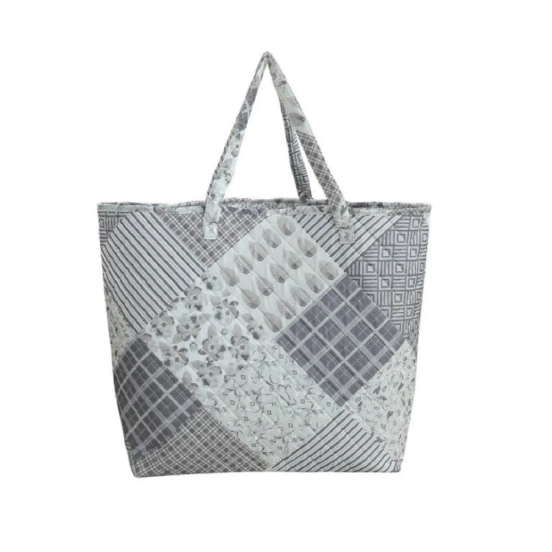 Charming Shades of Gray Quilted Tote 16" x 17" x 8" with 13" Straps Timeless Bags, Flash Sale