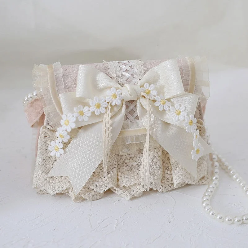 Xiaogui~Elegant Lolita Bag Daisy Pearl Chain Lace Handbag Chic Bags, Shop Now