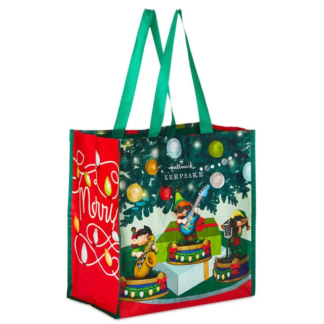 Hallmark North Pole Tree Trimmers Band Reusable Tote Bag, 13.75" Statement Bags, Shop Today