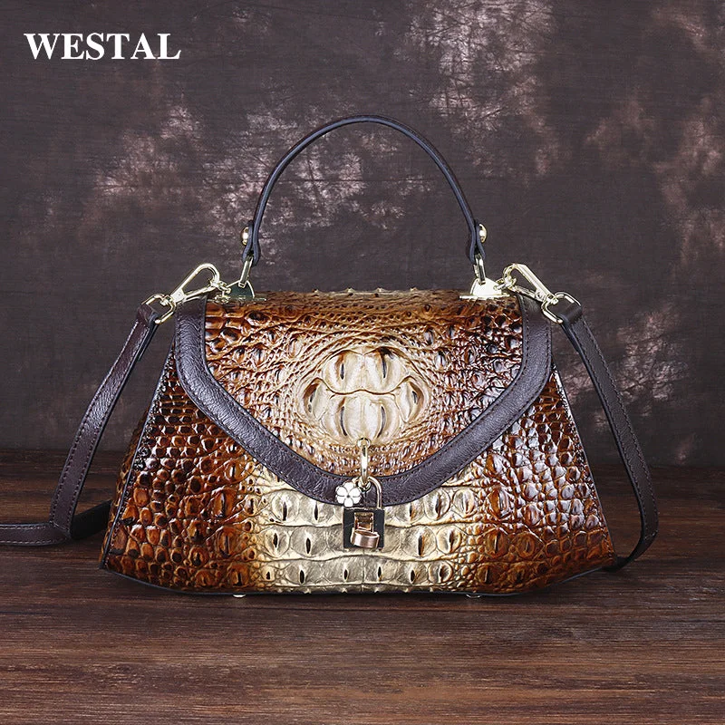 WESTAL crocodile pattern handbag ladies shoulder sling crossbody leather bag cowhide bag genuine leather handbags for women Limited-Time Handbag Sale