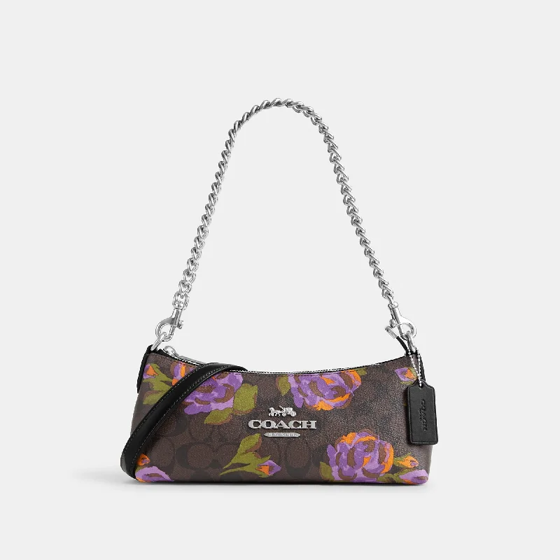 Coach Outlet Charlotte Shoulder Bag In Signature Canvas With Rose Print Stylish Totes, Exclusive Savings