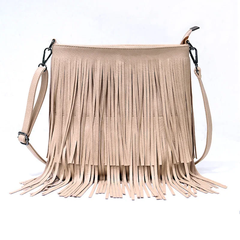 Wholesale Zipper Vintage Women Fringe Tassel Crossbody Bag Faux Vegan PU Leather Shoulder tassel bag Classic Totes At Unbeatable Deals