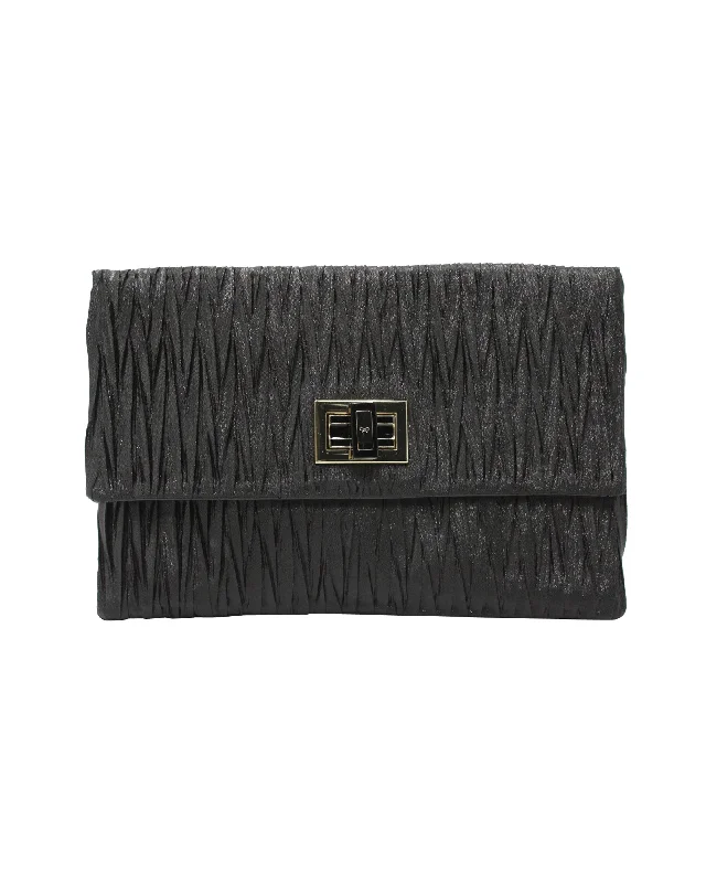 Anya Hindmarch Textured Metallic Clutch Bag in Black Satin Affordable Elegance, Grab Yours Now Anya Hindmarch Textured Metallic Clutch Bag in Black Satin Affordable Elegance, Grab Yours Now