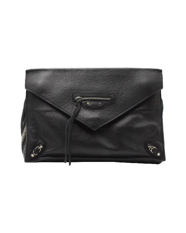 Balenciaga Papier Sight Clutch in Black Leather Designer Bags At Low Prices