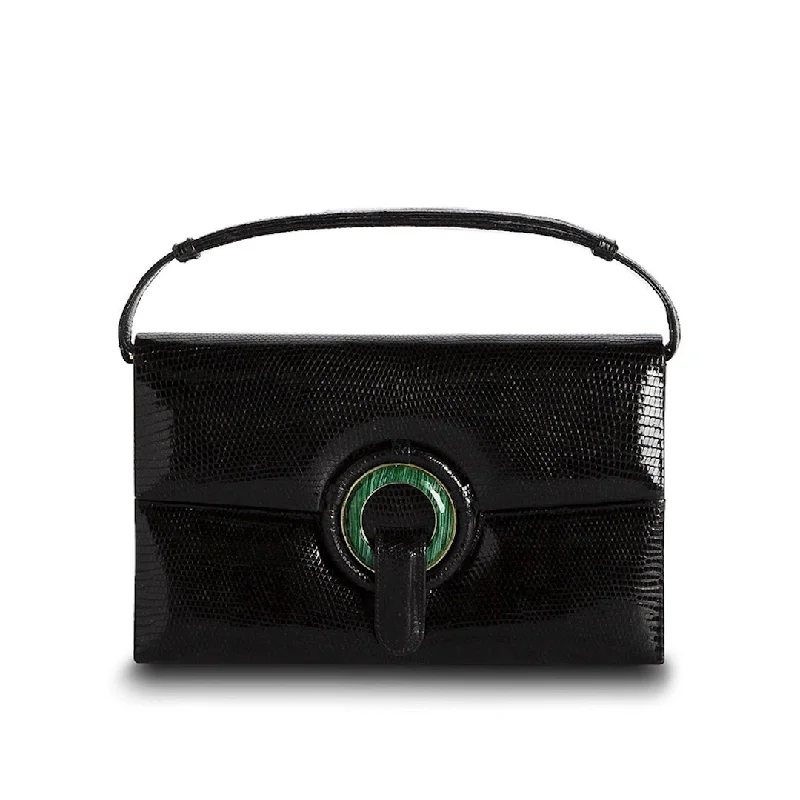 Grommet Handbag - Black Exotic Lizard Trendy Purses At Exclusive Promotional Rates