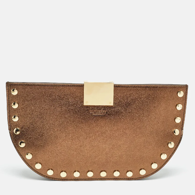 Burberry Bronze Leather Studded Olympia Clutch Stylish Bags, Unbeatable Prices