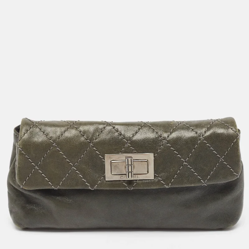 Chanel Grey Quilted Leather Mademoiselle Flap Clutch Must-Have Bags, Big Discounts