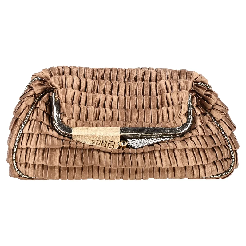 Fendi Borderline Clutch in Brown Satin Stylish Totes, Special Discounts