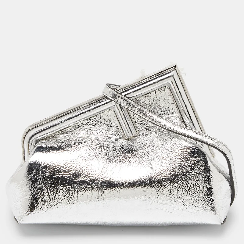 Fendi Silver Laminated Leather Small First Clutch Premium Bags, Special Prices