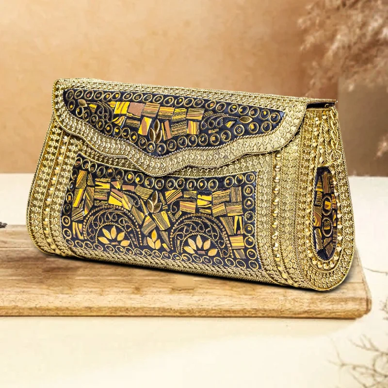 Metallic Premium Clutch | Gold Colour Premium Bags, Special Prices