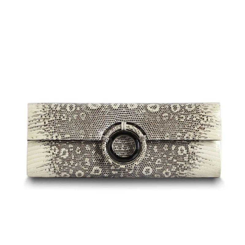 Grommet Roll Clutch - Black and White Exotic Ring Lizard Your Perfect Bag At The Perfect Price Grommet Roll Clutch - Black and White Exotic Ring Lizard Your Perfect Bag At The Perfect Price