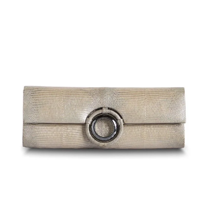 Grommet Roll Clutch - Champagne Metallic Exotic Lizard Stylish And Functional Bags Now At Reduced Rates Grommet Roll Clutch - Champagne Metallic Exotic Lizard Stylish And Functional Bags Now At Reduced Rates
