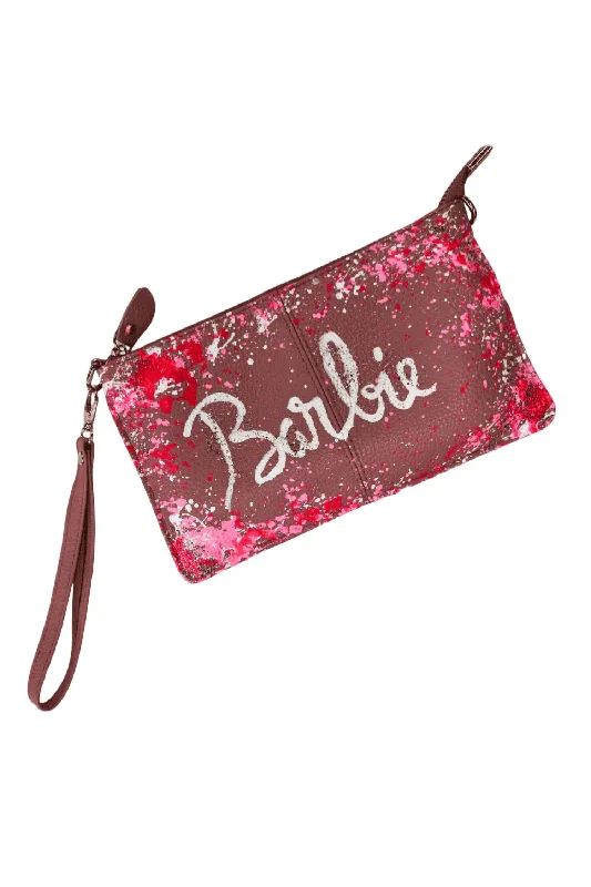Women's Barbie Hand Painted Leather Clutch In Pink Iconic Handbags At Unbeatable Prices Women's Barbie Hand Painted Leather Clutch In Pink Iconic Handbags At Unbeatable Prices