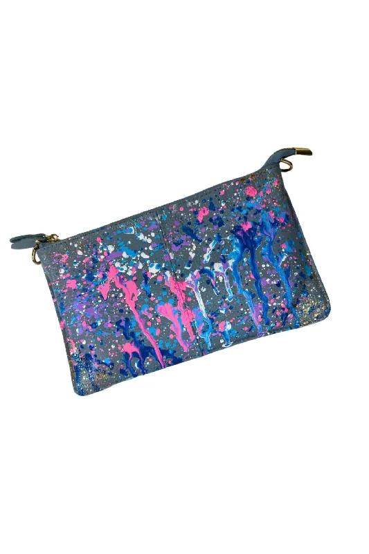 Women's Hand Splattered Paint Leather Clutch In Blue Trendy & Timeless Bags, Now On Sale Women's Hand Splattered Paint Leather Clutch In Blue Trendy & Timeless Bags, Now On Sale