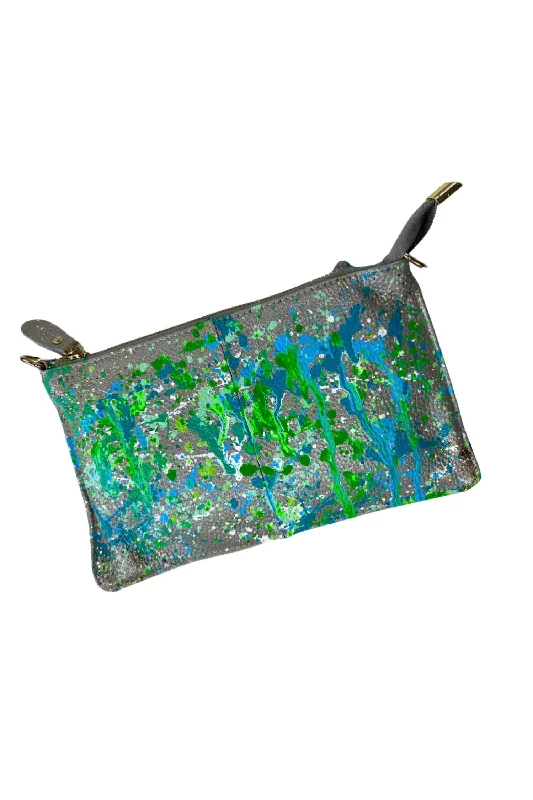 Women's Hand Splattered Paint Leather Clutch In Silver Grab Stylish Bags Before They're Gone Women's Hand Splattered Paint Leather Clutch In Silver Grab Stylish Bags Before They're Gone