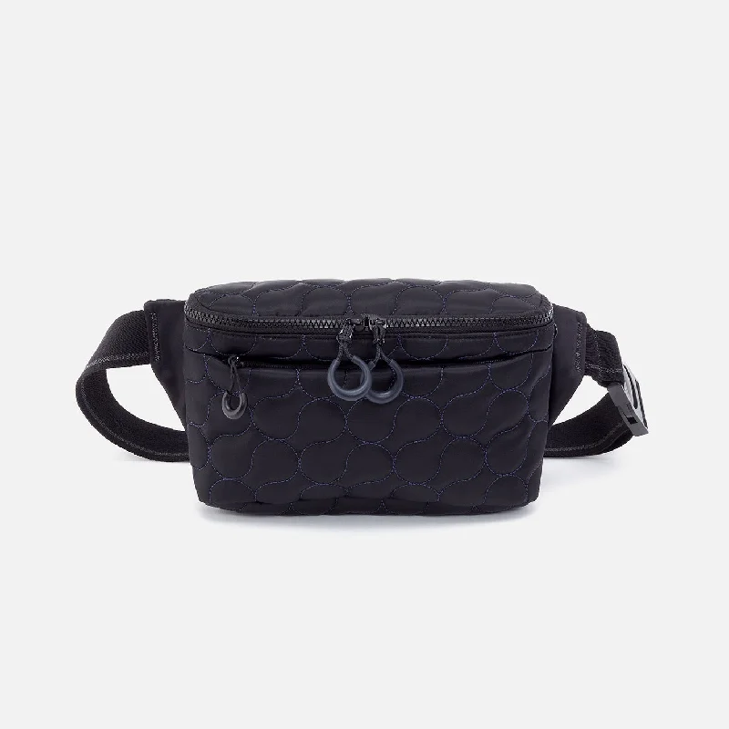 BE HOLD Quilted Belt Bag in CaRefiber recycled nylon - Jet with Ocean Quilt Chic Crossbody Bags, Limited Offers