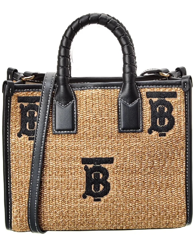 Burberry Freya Mini Leather-Trim Tote Statement Bags With Exclusive Savings