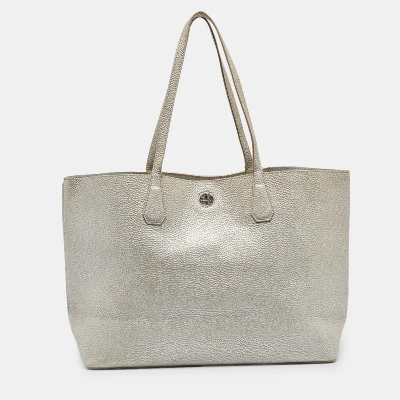 Tory Burch Metallic Grey Leather Perry Tote Chic Bags, Shop Now & Save