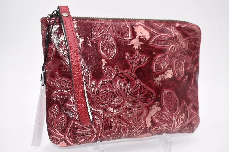 Patricia Nash Cassini Wristlet in Berry Red Bark Leaves Embossed The Bag Sale You've Been Waiting For Is Here