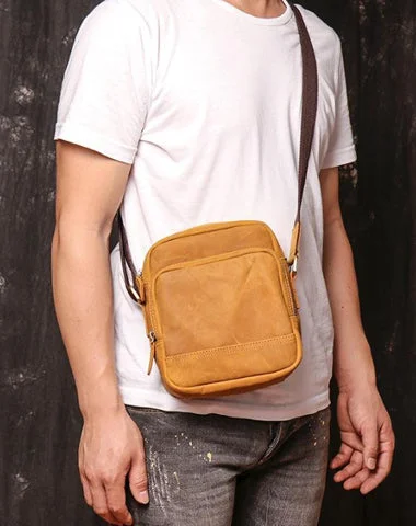 Tan LEATHER MENS Small Vertical SIDE BAG COURIER BAG Vertical MESSENGER BAG FOR MEN Fashionable Handbags, Limited-Time Deals