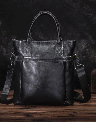 Black Leather Mens Vertical Work Bag Handbag Vertical Black Small Briefcase Shoulder Bag For Men Chic Handbags At Special Promotional Prices