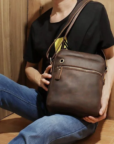Casual Dark Coffee Leather Messenger Bag Men's 8 inches Side Bag Vertical Phone Bag Courier Bag For Men Sleek Bags, Perfect Prices Casual Dark Coffee Leather Messenger Bag Men's 8 inches Side Bag Vertical Phone Bag Courier Bag For Men Sleek Bags, Perfect Prices
