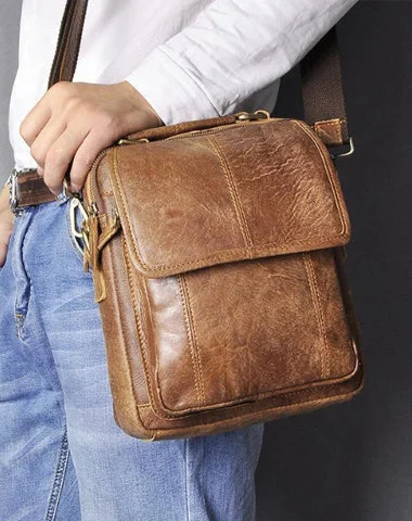 Brown LEATHER MENS Vertical SIDE BAG Small COURIER BAG Vertical Handbag MESSENGER BAG FOR MEN Fashion-Forward Bags At Limited-Time Offers