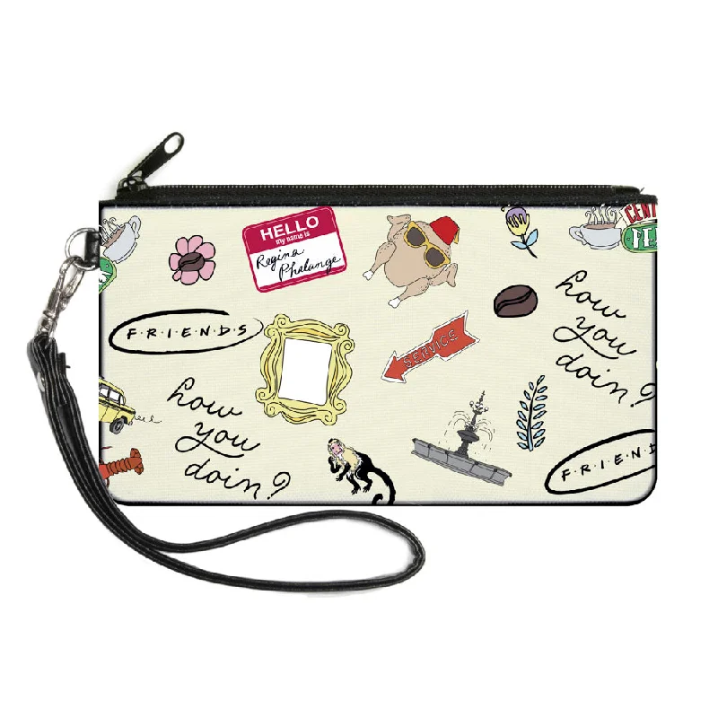 Canvas Zipper Wallet - LARGE - FRIENDS Show Icons Collage White Luxury Totes, Affordable Prices Canvas Zipper Wallet - LARGE - FRIENDS Show Icons Collage White Luxury Totes, Affordable Prices