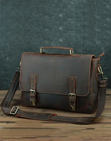Vintage Brown Leather Mens 15 inches Laptop Work Bag Handbag Briefcase Shoulder Bags Business Bags For Men Grab Stylish Bags Before They Sell Out