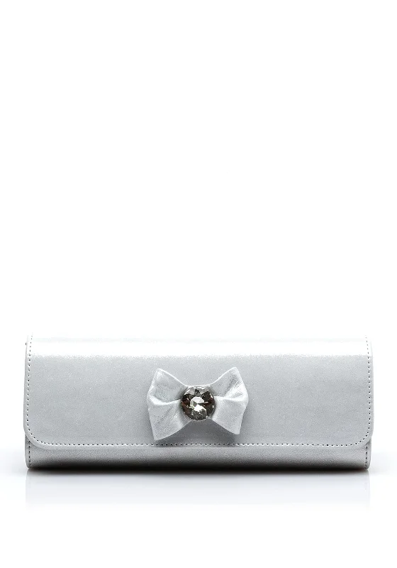 Emis Suede Bow Clutch Bag, Silver Premium Bags At Special Prices