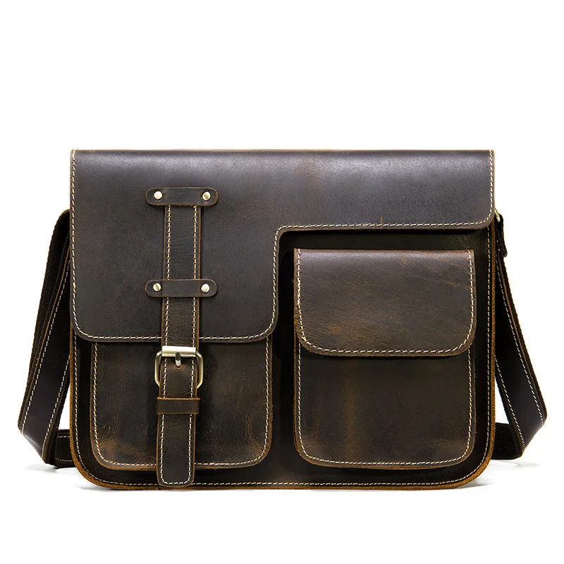 Men's Crazy Horse Leather Messenger Bag Stylish Bags, Unbeatable Prices