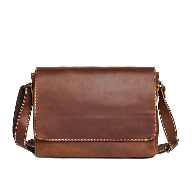 Men's Crazy Horse Leather Messenger Bag Elegant Totes At Limited-Time Prices