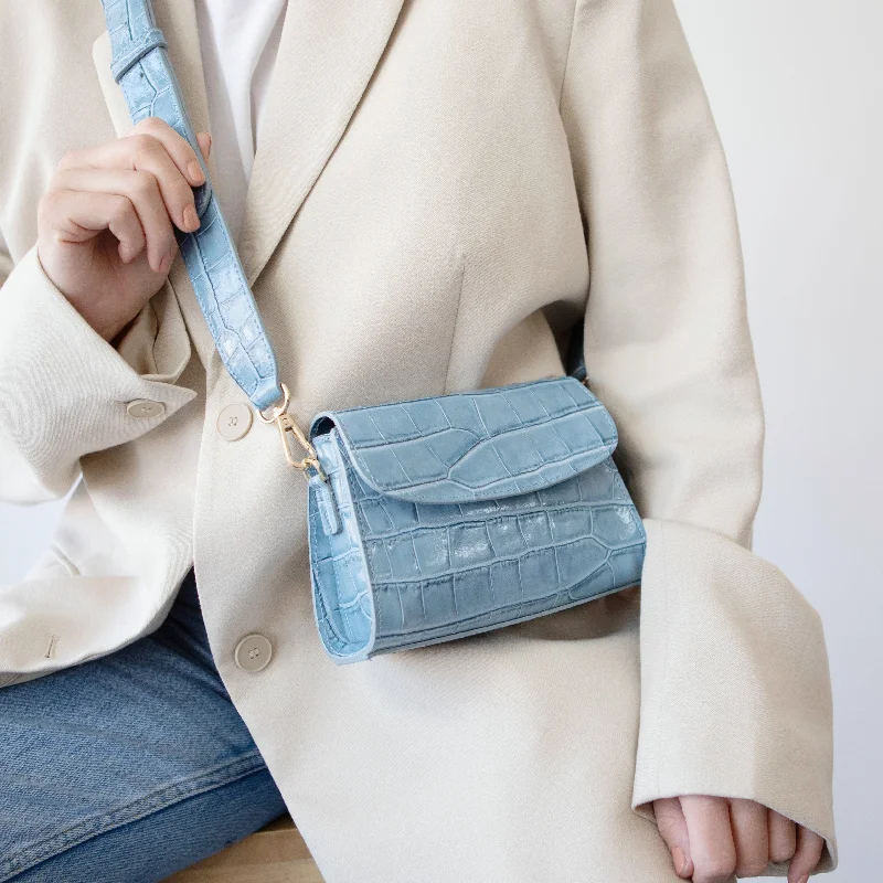 'London' Mini Bag | Sky Blue Glossy Croc Designer Bags At Low Prices