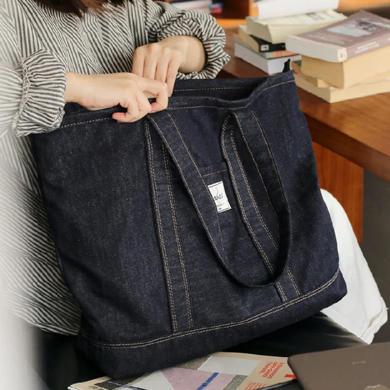Mens Blue Denim Large Tote Bags Denim Handbag Denim Large Tote Shoulder Bag for Men Women Affordable Elegance, Grab Yours