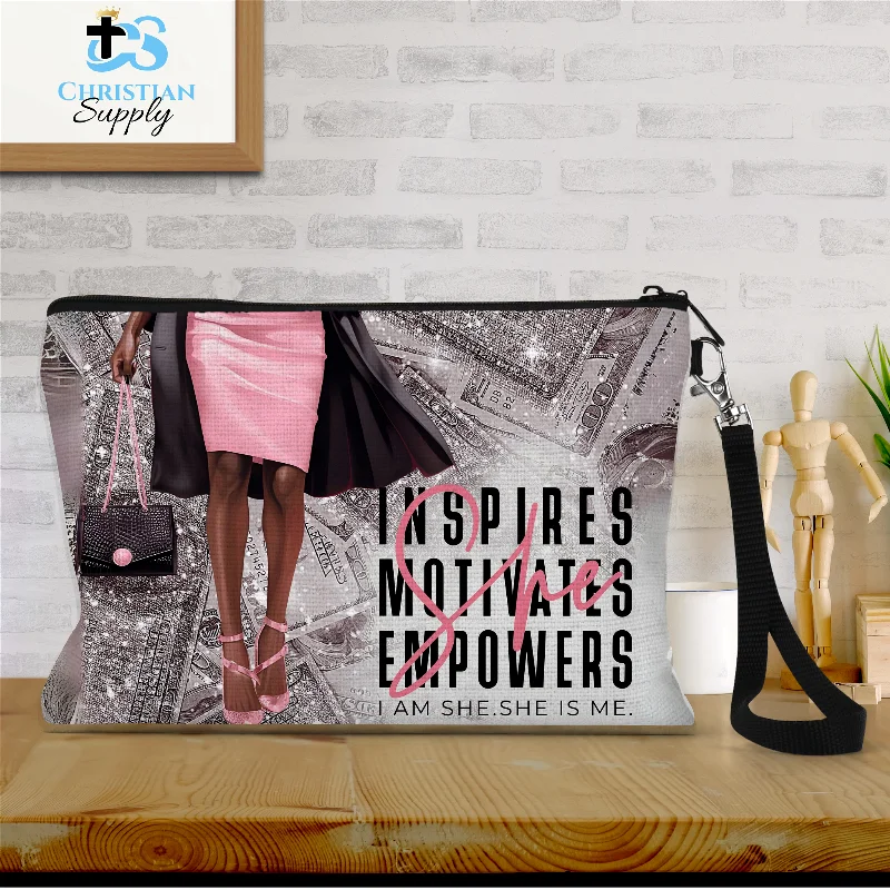 She Inspires Motivates Empowers She is Me Wristlet Your Perfect Bag At The Perfect Price