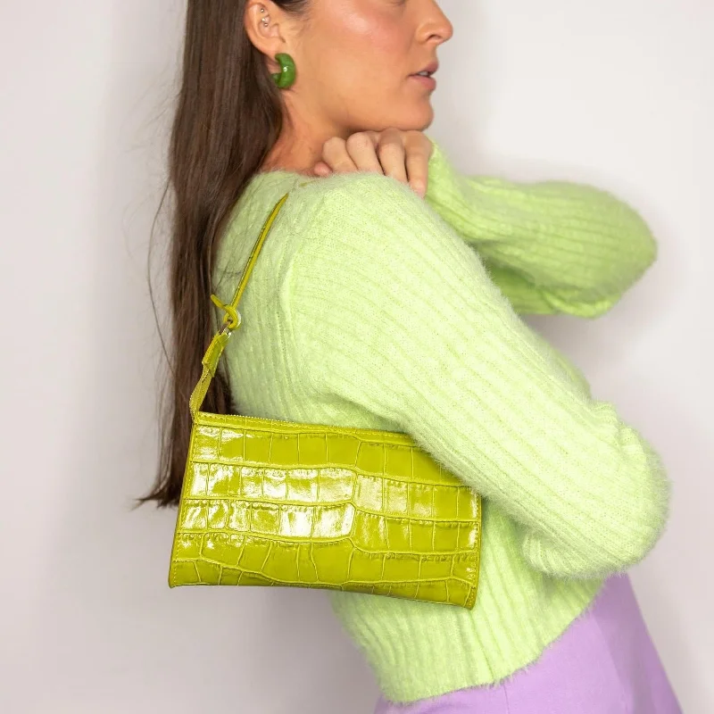 'Sorrento' Pochette Bag | Olive Glossy Croc Exclusive Discounts On Stylish Handbags