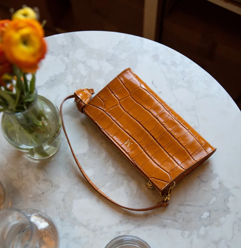 'Sorrento' Pochette Bag | Tan Glossy Croc Everyday Bags, Budget-Friendly