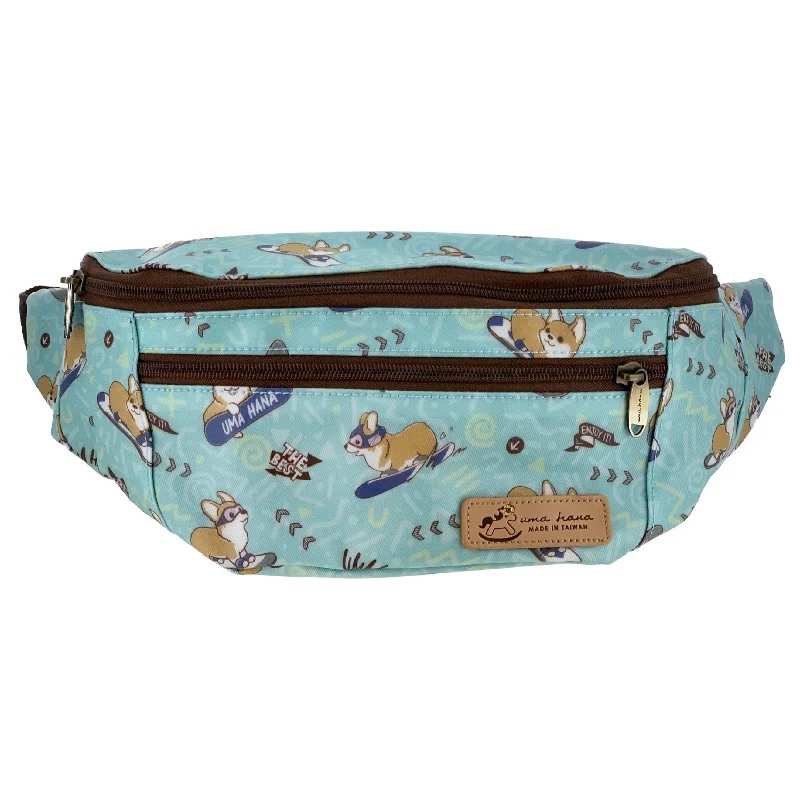 Teal Snow Corgi Fanny Pack Stylish Totes, Special Discounts