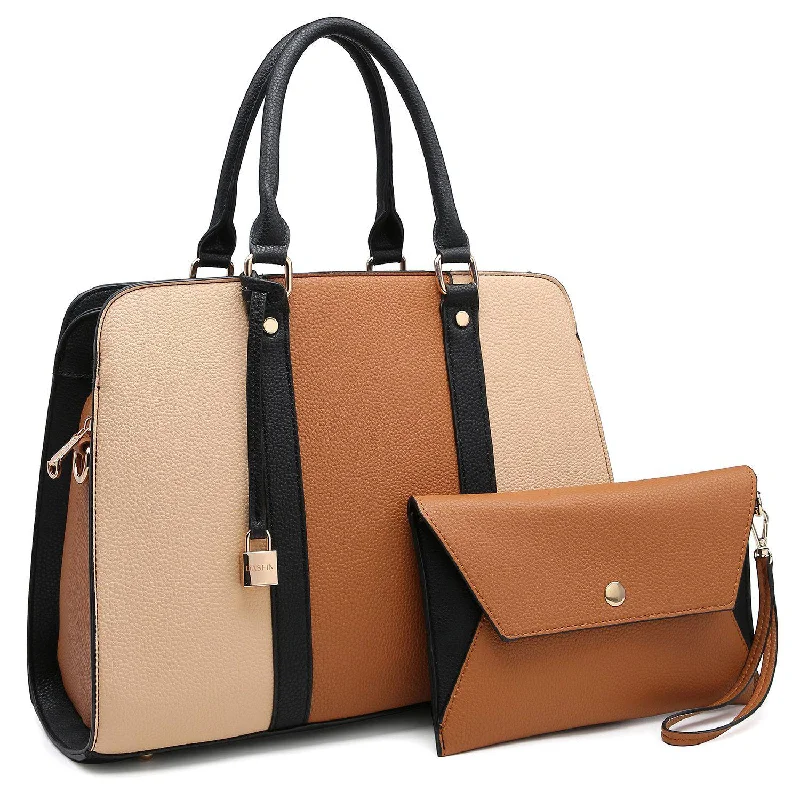 Two-Tone Padlock Satchel with Matching Wristlet Final Call – Shop Stylish Bags Before They're Gone