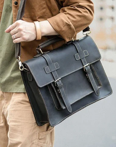 Vintage Black Mens Leather Briefcases Work Handbags Brown 14'' Computer Briefcase For Men Must-Have Bags At Irresistible Discounts Vintage Black Mens Leather Briefcases Work Handbags Brown 14'' Computer Briefcase For Men Must-Have Bags At Irresistible Discounts
