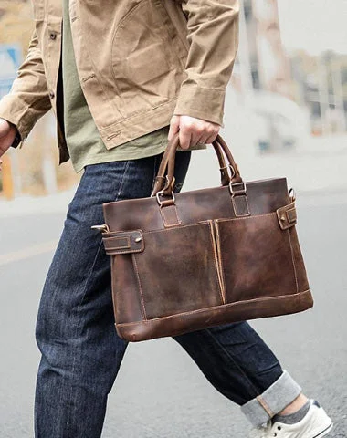 Vintage Dark Brown Mens Leather Briefcase Work Handbags Brown 14'' Computer Briefcase For Men Stylish Totes, Special Discounts Vintage Dark Brown Mens Leather Briefcase Work Handbags Brown 14'' Computer Briefcase For Men Stylish Totes, Special Discounts